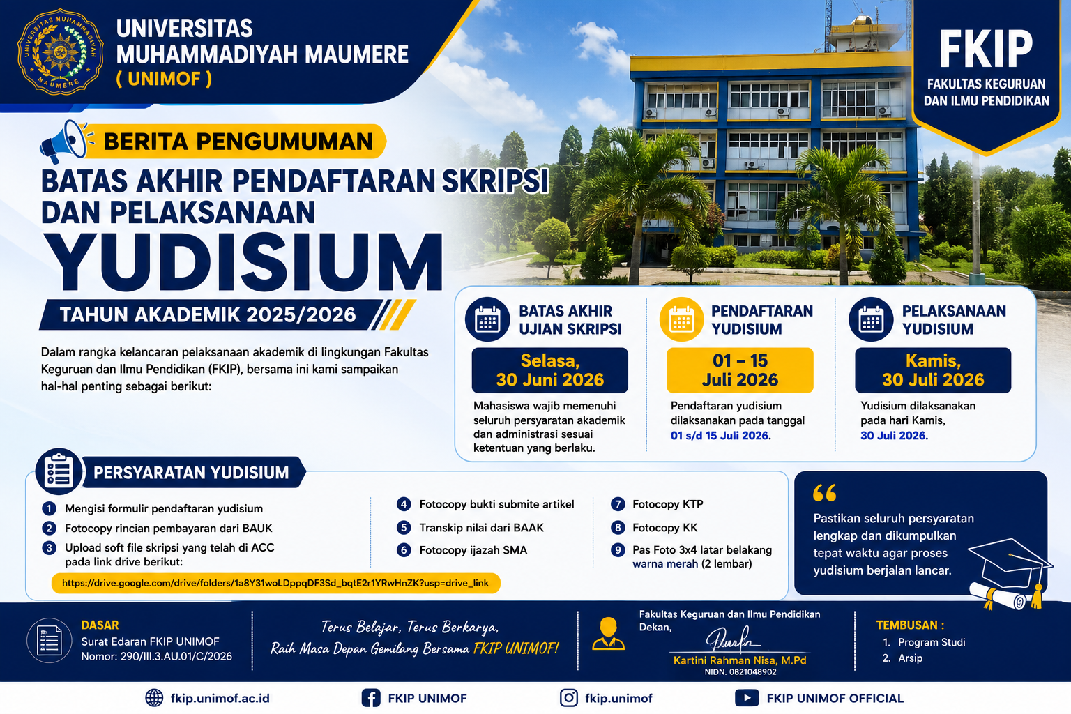 FKIP Universitas Muhammadiyah Maumere Tetapkan Jadwal Akhir Ujian Skripsi dan Yudisium Tahun Akademik 2025/2026